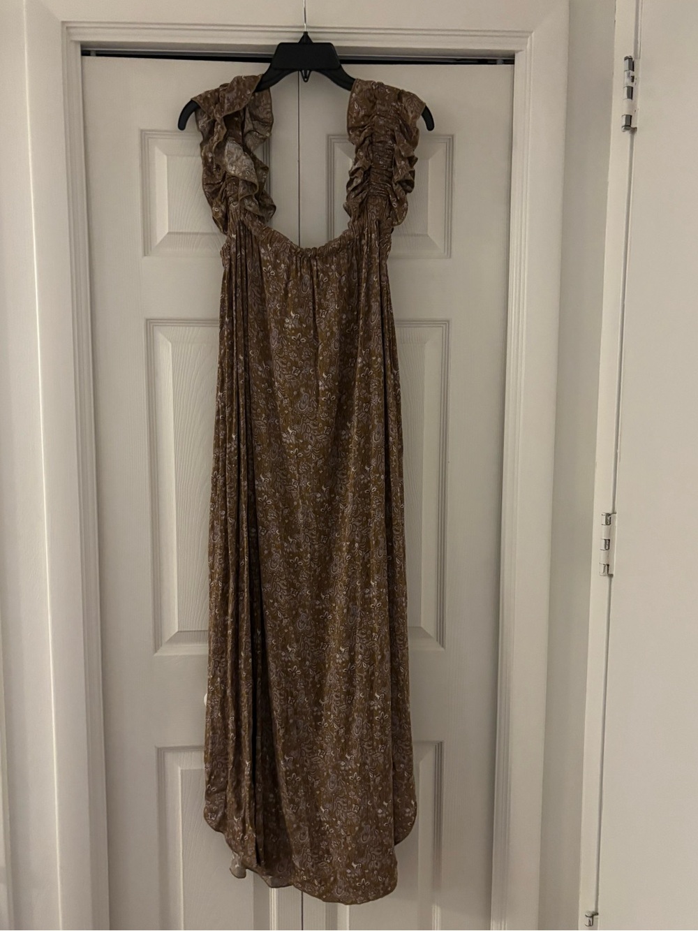 NWT STORY MFG Brown and Gold Ruffled Strap Paisley Maxi Dress - Picture 10 of 12